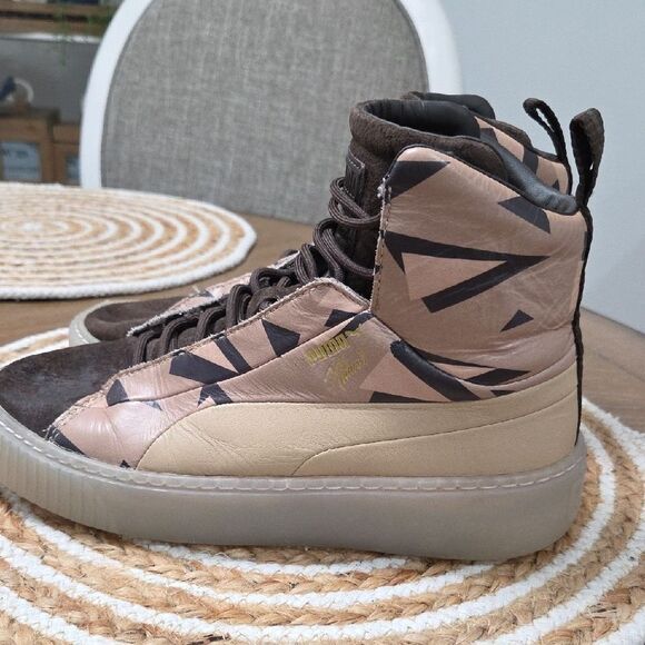 Puma X Natural Platform X Brown and Tan Patterned High-Tops, Size 7, Sample Pair - Picture 5 of 12